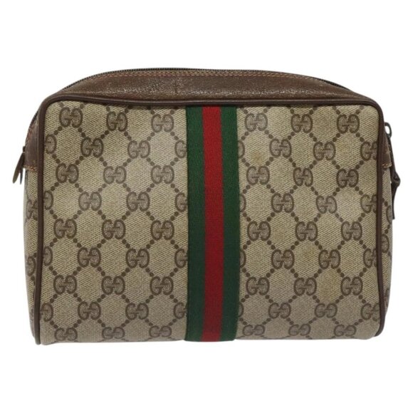 GUCCI GG Supreme Web Sherry Line Clutch Bag PVC Beige 156 01 012 Auth EC317 - Picture 1 of 16